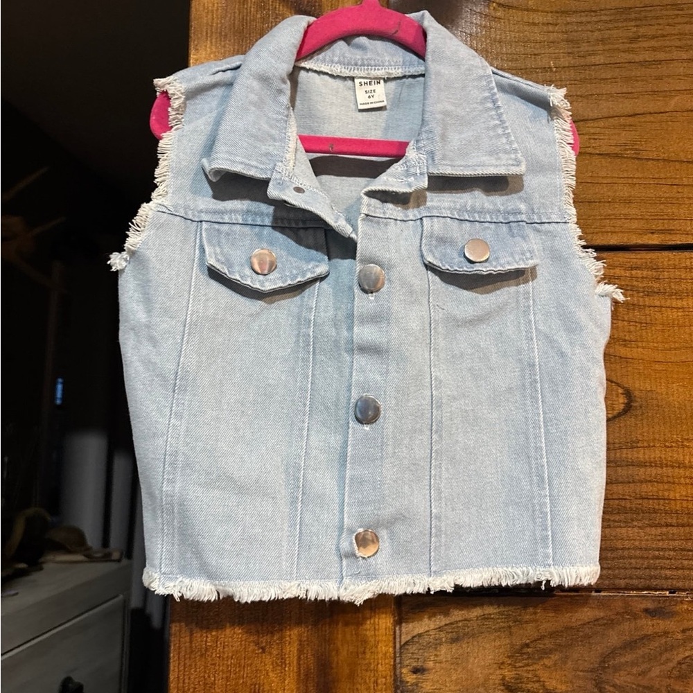 SHEIN Light Blue Denim Vest with Pink Lining